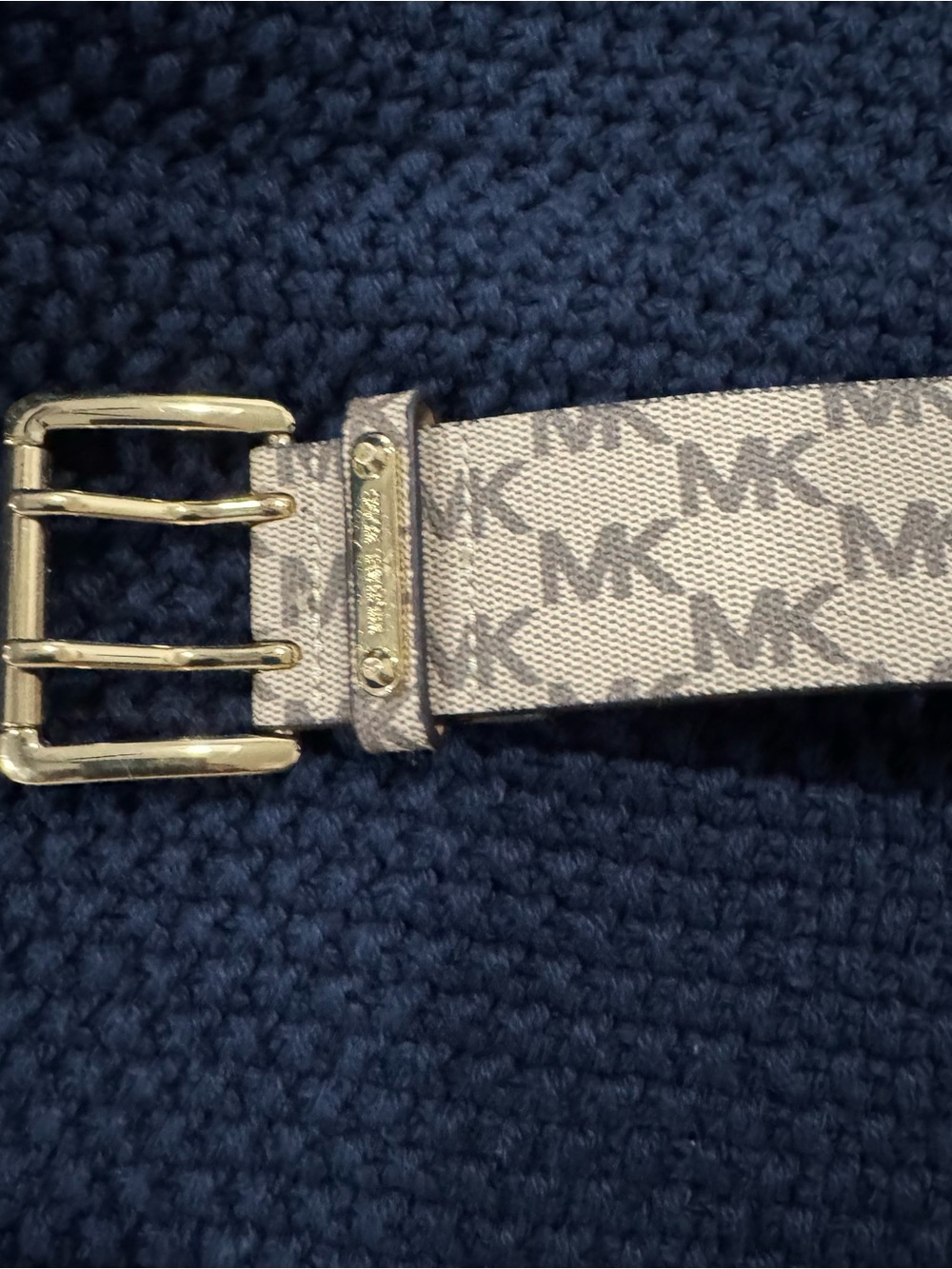 Michael Kors Gray Logo Belt with Gold-Tone Buckle